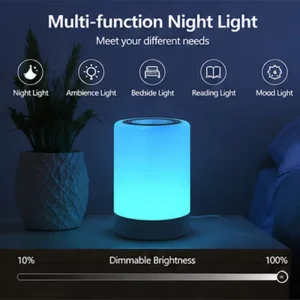 Touch Sensitive Blue LED Night Light USB Rechargeable Dimmable Bedside Lamp 16 Color RGB Modes Bedroom Nursery