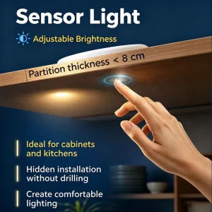 Touch Sensor Switch with Dimmable Brightness, 2V-24V Low Voltage, Under Counter Lighting, No-Drilling Installation, Kitchen