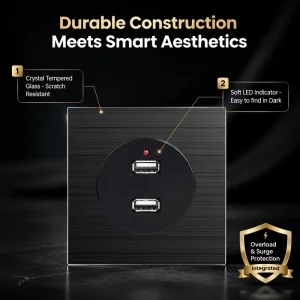 Touch Wall Switch Socket UK Standard 4-Way Lighting and Power Socket with USB and Type-C Fast Charging