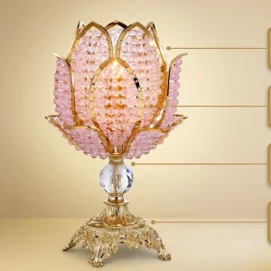 Traditional Electric Gold Lotus LED Desk Lamp with Crystal Design and Novelty Shade for Bedrooms