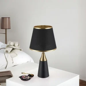 Traditional Fabric Table Lamp with Gold Trim and Iron Body AC Powered Touch Control Eye Caring Dimmable Desk Lamp for Bedroom
