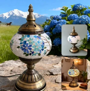 Traditional Moroccan Metal and Multicolor Glass Table Lamp with Simple Electric Body Power Supply Elegant Design