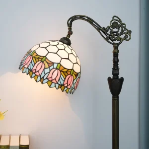 Traditional Reading Floor Lamp Stained Glass Gooseneck Floor Light Adjustable Angles Tall Standing Lamp for Living Room Office