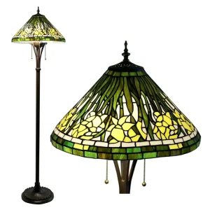 Traditional Stained Glass LED Floor Lamp 16Inch Handmade Lampshade Adjustable Height Multicolored