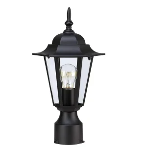 Traditional Style 1 Light Black Finish Clear Glass Shade Outdoor Post Light for Garden Anti rust Outside Garden Light