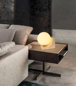 Travertine Stone Base Milky Glass Simple Style Indoor Lighting Bedside Hotel Restaurant Small Modern Table Lamp