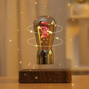 Trendy Minimalist Ambient Arrow Through Heart Filament Warm LED Dark Wooden Base Magnetic Levitation Floating Bedroom Night Lamp