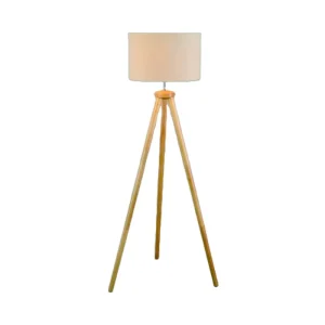 Tripod Wood Floor Lamp Decoration Lighting 3 Legs Standing Lamps With Drum Fabric Shade Floor Lampshade