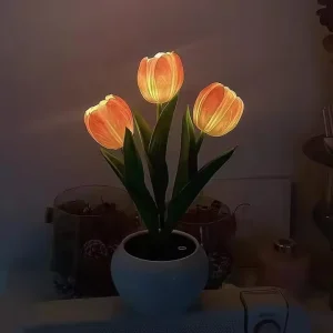 Tulip Night Light With Ceramic Vase Simulation Tulip Bedroom Light Flower Table Lamps Dream for Home Decoration