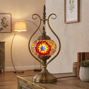 Turkish Bohemian Style Handmade Mosaic Iron and Glass Table Lamp with E14 LED Bulb Base for Christmas Decoration