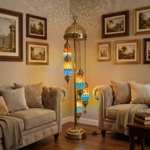 Turkish Style Handmade Mosaic Luxury LED Floor Lamp Multicolored Shade Iron Glass Construction 2-Year Warranty for Home