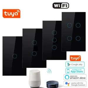 Tuya 10A 120 RF433 Home Electric No Neutral Gang Wifi Smart Wall Light Led Touch Sensor Alexa Voice Control Switch