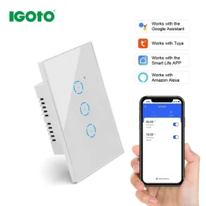 Tuya Gang LED Light Touch Glass Electrical Remote Wireless Smart Wi-Fi Wall Switch and Socket