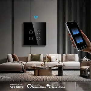 Tuya Smart Home Wall Switch 4 Gang Wifi Touch Switch Glass Panel App Remote Control