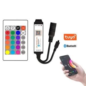 “Tuya Smart Mini 5V RGB LED Strip Controller with 24 Key IR Remote and SmartLife APP Compatibility”