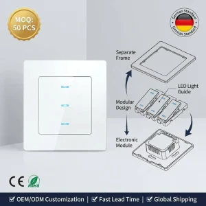 Tuya Smart WiFi Modular 3 Gang German Standard Wall Light Switch Separate Frame
