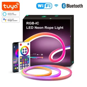 Tuya Smart WiFi RGBIC LED Neon Rope Light 12V IP65 Waterproof Magic Color Sync Smart Home Flexible LED Strip Lights PST NH 5M