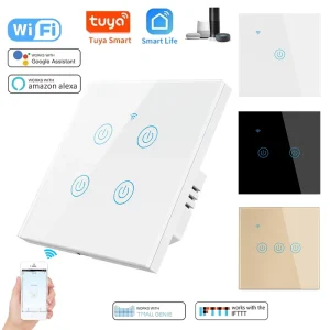 Tuya Smart WiFi Touch Light Switch 4 Gang EU Wall Switch with Neutral