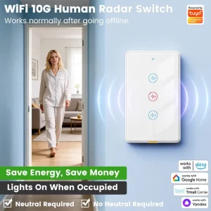 Tuya WiFi Smart 10G Human Radar Motion Sensor Switch US Wall Light Switch No Neutral APP Remote Voice Timer for Smart Home