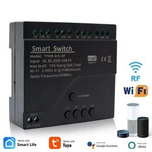 Tuya WiFi Smart Switch 4 Channel 433MHz RF Relay Module with Flip Design and PC Material for Hotel & Home Access Control