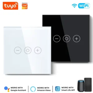 Tuya Zigbee WiFi Dimmer Switch, EU Touch Tempered Glass Wall Light Switch with Voice Control
