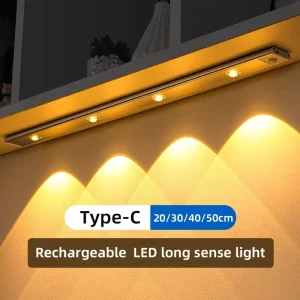 Type-C Rechargeable Motion Sensor Under-Cabinet Light 3-Color Stepless Dimmable Stick-On Closet Lamp