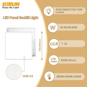 UGR<19 Flat Square 600×600 LED Panel Light Drop Ceiling Recessed Flush Mount 4000K 36W 40W 48W 60W