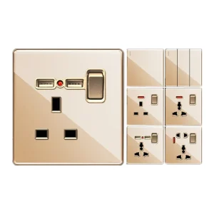 UK 13A Gold Wall Light Switch Glass Panel