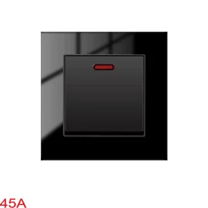 UK EU Standard 220V 45A AC Double-Pole Wall Switch with Black Tempered Glass Frame for Heater