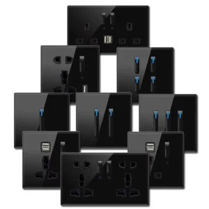 UK LED Indicator Wall Light Switch, 1 2 3 4 Gang, 2-Way, Tempered Glass Panel, Piano Button