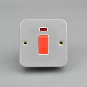 UK Standard 1 Gang Metal Clad Wall Switch 20A Double Pole Electric Switch with Neon for Outdoor Use