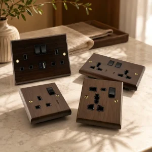 UK Standard Black Walnut Wood Toggle Light Switch and Retro Brass Panel Socket Wall Switches Home Hotel Use