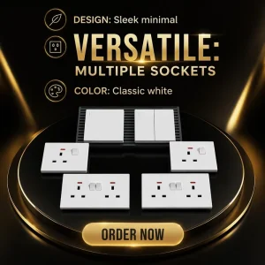 UK Standard Dual Gang Multi Function Wall Switch Socket LED Indicator Dual USB A+C Charging Ports