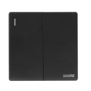UK Standard Frameless Large Panel Grey 2 Gang 1 Way Wall Switch 250V PC for Home Hotel Store Restaurant