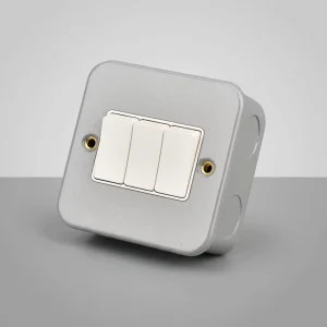 UK Standard Modern 3 Gang Wall Light Switch Metal Box Electrical Power Switch and Socket