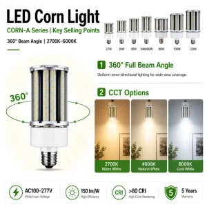 UL DLC Listed 360 Degree Led Street Bulb E26 E27 E39 E40 27W 36W 45W 54W 60W 80W 100W 120W Corn Led Lights