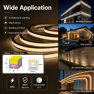 UL ETL Top-Bend 1616 Single-Color Silicone LED Neon Flex Tube IP67 Waterproof Outdoor LED Strip