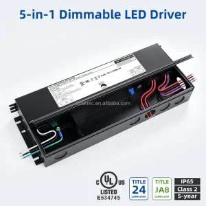 UL Listed 5 in 1 Dimmable LED Driver 12V 24V 96W 120W 384W IP65 Waterproof Constant Voltage Power Supply for LED Strip Lighting