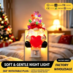 UL Listed Heart Gnome Plug in Night Light Multicolor Bulb Tree Wall Night Lamp Christmas Wedding Holiday Decor Lighting Gift