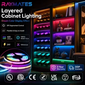 UL SPI RGB Addressable COB LED Strip 420 LEDs 24V High Density Ultra Thin Flexible Strip