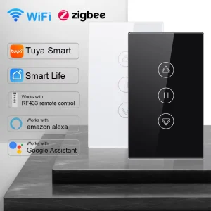US Standard Curtain Switch Tempered Glass Touch Panel RF433 Remote Control Roller Shutter