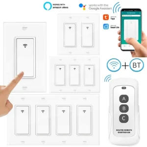 US Standard Smart Light Switch WiFi Zigbee Wall 120*70mm 1 2 3 4 Gang Push Button 240V Remote Control Switches