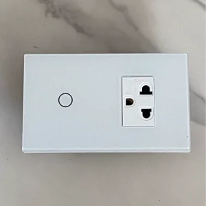 US WiFi 1 Gang Switch and Socket Tempered Glass Smart Home Touch No Neutral Wire App Remote Control Google Alexa Compatible