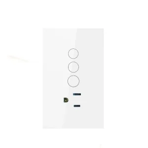 US WiFi Tempered Glass Smart Home Touch Light Switch 3 Gang 1 Socket No Neutral Wire App Remote Control Google Alexa Compatible