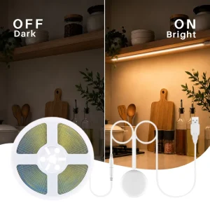 USB/12V COB LED Strip Light with Touch Sensor, 40mm Wood Profile, Dimmable, Water Resistant for Cabinets