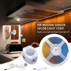 USB 5V COB LED Strip Light with Human-Body Sensor Control for Kitchen Use