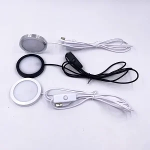 USB 5V Round LED Puck Light for Cabinet Warm White Aluminum Workbench Lamp Kit