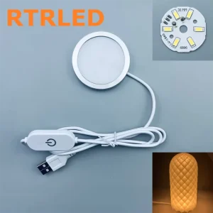 USB 5V Under Cabinet LED Puck Light 3D Printed Round Light Touch Dimmer with Plug for 3D Printer