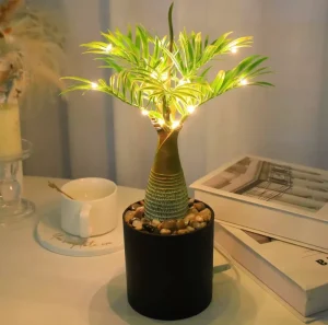 USB Battery Copper Artificial Palm Tree Light IP44 Waterproof 45cm LED Potted Desk Lamp for Indoor Decor