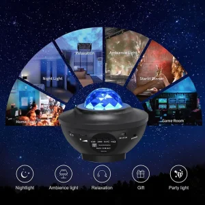 USB Bluetooth Audio Projector LED Night Light with Starry Sky Water Pattern, Remote Control